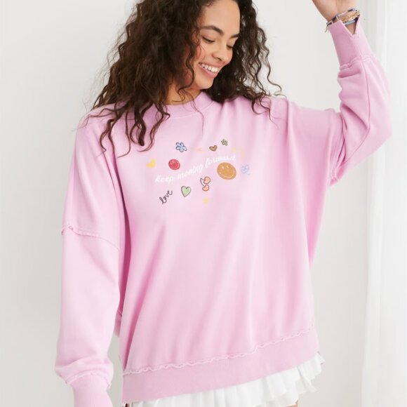 💖 NWT Aerie Down To Earth Oversized Crewneck Sweatshirt "Keep Moving Forward" - Picture 1 of 5